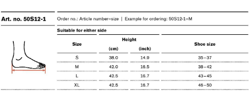 Sizing Chart for the Ottobock Malleo Immobil Air Walker, High
