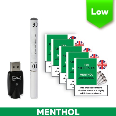 10 Motives Rechargeable Menthol E-Cigarette Starter Kit and Low Strength Menthol Refill Cartridges Saver Pack