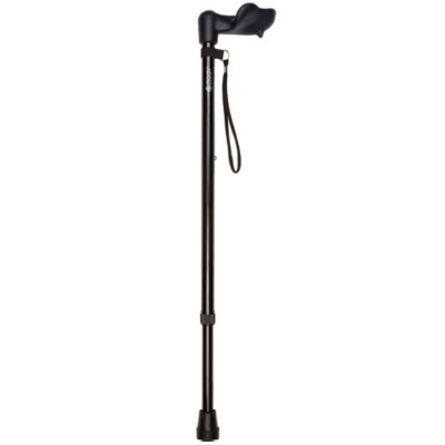 Black Height-Adjustable Walking Stick with Anatomical Handle (Right Hand)