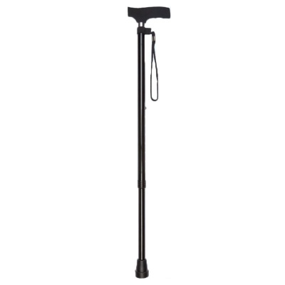 Black Height-Adjustable Walking Stick with Silicone Handle