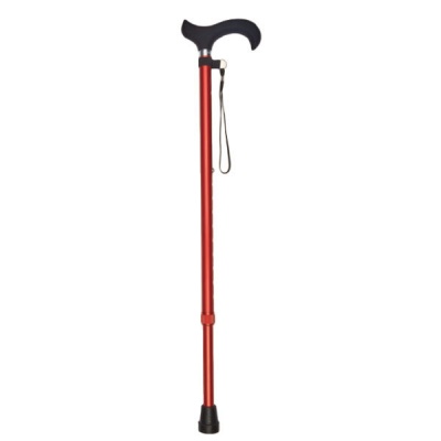 Metallic Red Adjustable Walking Stick with Soft-Grip Silicone Derby Handle