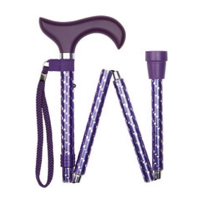 Ziggy Easily-Adjustable Engraved Derby-Handle Folding Walking Stick (Purple)