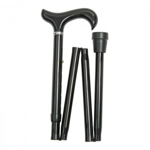 Adjustable Folding Extra Long Black Derby Handle Walking Stick
