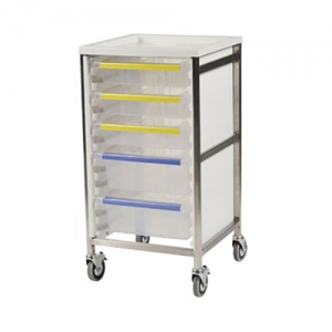 Bristol Maid Single Column 950mm High Procedure Trolley with 3 Small Trays and 2 Large Trays