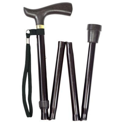 Economy Height-Adjustable Folding Black Walking Stick with Crutch Handle