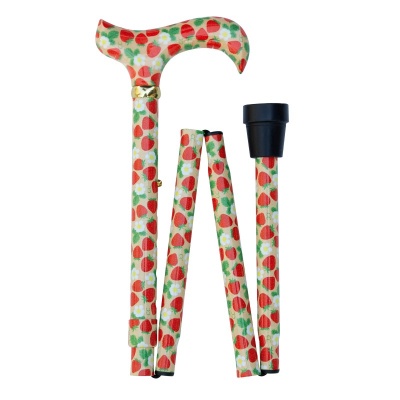 Foldable and Adjustable Aluminium Derby Walking Cane with Strawberries and Cream Design