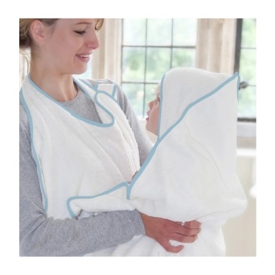 Cuddledry Hands-Free Original White and Blue Baby Bath Towel