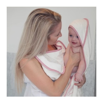 Cuddledry Hands-Free Original White and Pink Baby Bath Towel