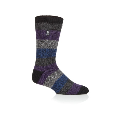 Heat Holders Original Men's Purple/Blue Striped Thermal Socks (Pack of Three Pairs)