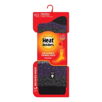 Heat Holders Original Men's Purple/Blue Striped Thermal Socks (Pack of Two Pairs)