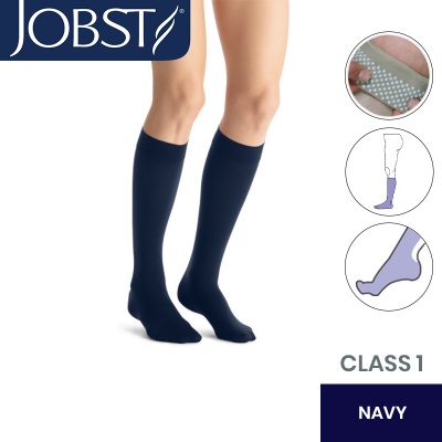 JOBST Opaque Compression Class 1 (18 -  21mmHg) Knee High Navy Closed Toe Compression Garment with Dotted Silicone Band