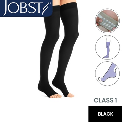 JOBST Opaque Compression Class 1 (18 -  21mmHg) Thigh High Black Open Toe Compression Garment with Dotted Silicone Band