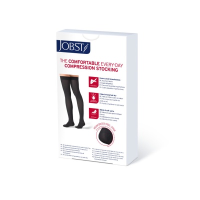 JOBST Opaque Compression Class 1 (18 -  21mmHg) Thigh High Black Open Toe Compression Garment with Lace Silicone Band