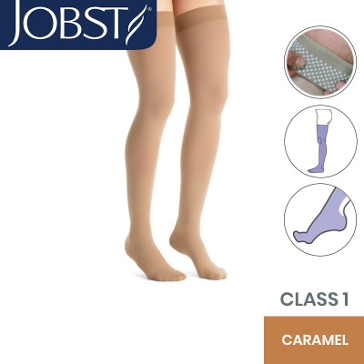 JOBST Opaque Compression Class 1 (18 -  21mmHg) Thigh High Caramel Closed Toe Compression Garment with Dotted Silicone Band