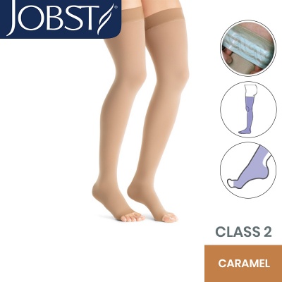 JOBST Opaque Compression Class 2 (23 -  32mmHg) Thigh High Caramel Open Toe Compression Garment with Soft Silicone Band