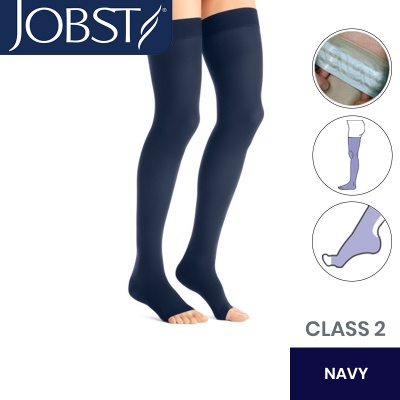 JOBST Opaque RAL Class 2 (23 -  32mmHg) Navy Thigh High Compression Stockings with Soft Silicone Band and Open Toe