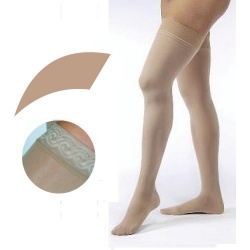 JOBST Opaque Compression Class 1 (18 -  21mmHg) Thigh High Sand Closed Toe Compression Garment with Lace Silicone Band