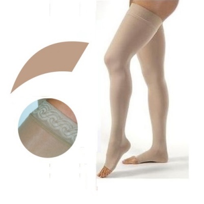 JOBST Opaque Compression Class 1 (18 -  21mmHg) Thigh High Sand Open Toe Compression Garment with Lace Silicone Band