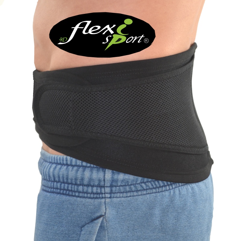 4Dflexisport® Black Lumbar Support Belt with Black Side Pulls Sports