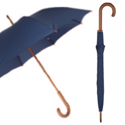 Dark Blue Crook-Handle Large-Canopy Umbrella