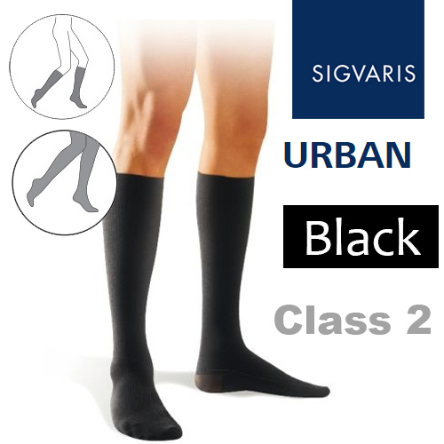 Sigvaris Urban Men's Calf Class 2 Black Compression Stockings Sports