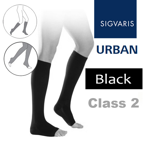 Sigvaris Urban Men's Calf Class 2 Black Open Toe Compression Stockings