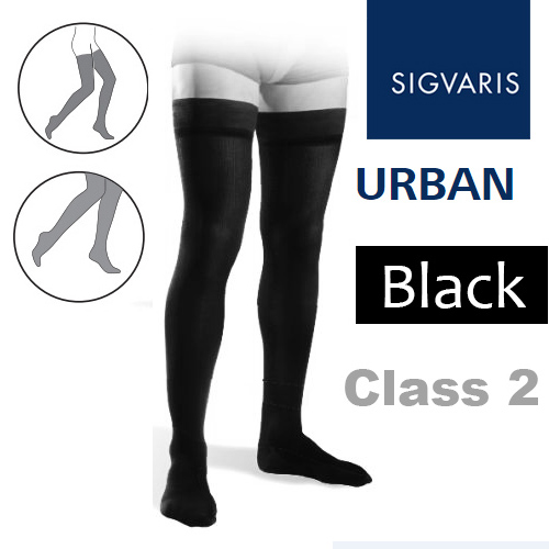 Sigvaris Urban Men's Thigh Class 2 Black Compression Stockings