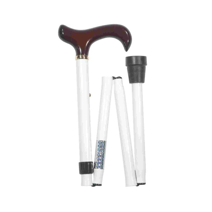 Folding White Walking Stick with Reflective Collar for the Blind and
