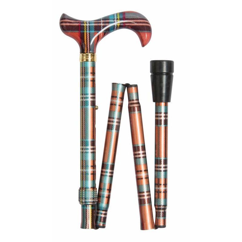 Adjustable Folding Fashion Derby Handle MultiColoured Tartan Walking