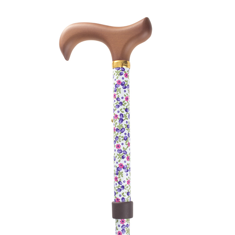 Adjustable Folding Fashion Value Derby Handle White Floral Walking Cane