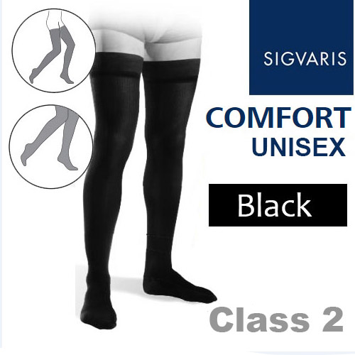 Sigvaris Unisex Comfort Thigh Class 2 (RAL) Black Compression Stockings