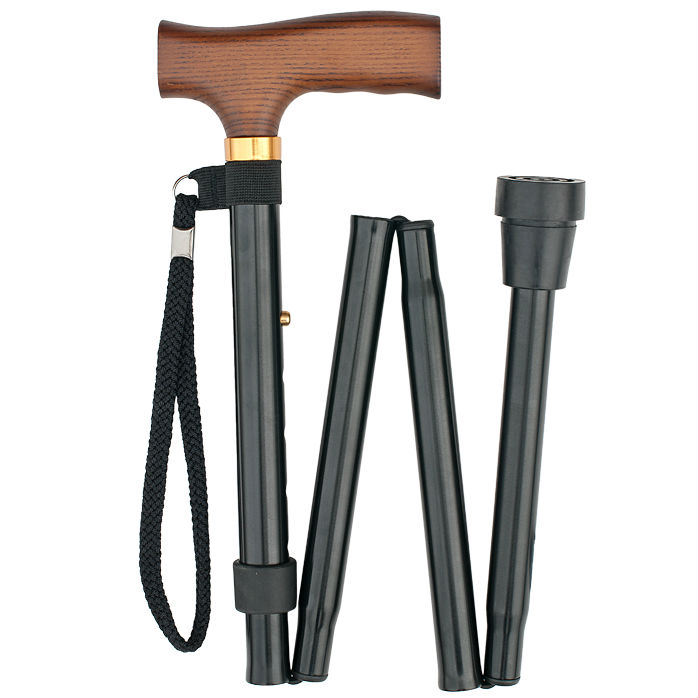 HeightAdjustable Folding Black Crutch Handle Walking Stick Sports Supports Mobility