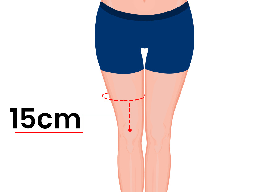 Please measure your leg 15cm above the centre of the knee