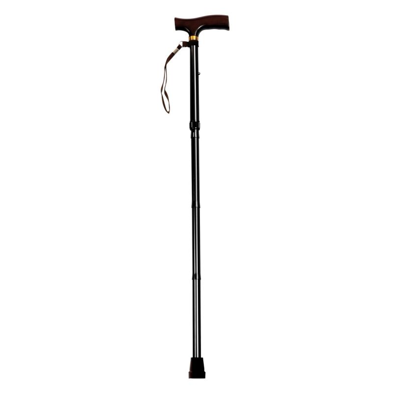 Drive Medical Black Adjustable Walking Stick with Luxury Wooden Handle