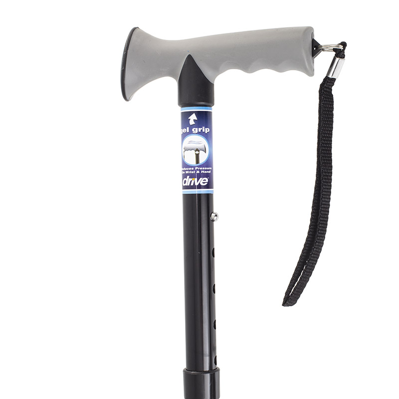 Drive Medical Black Folding Walking Stick with Gel Grip Handle