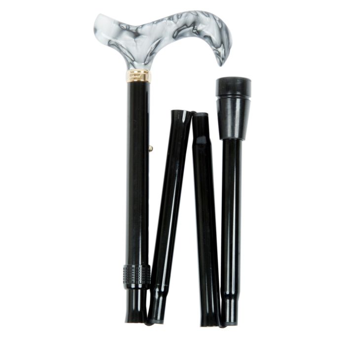 Adjustable Folding Acrylic BlackMarbled Derby Handle Walking Cane Sports Supports Mobility