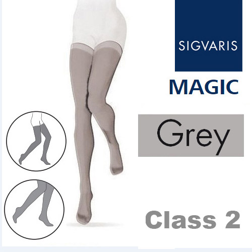 Sigvaris Magic Class 2 Thigh Closed Toe Compression Stockings Grey
