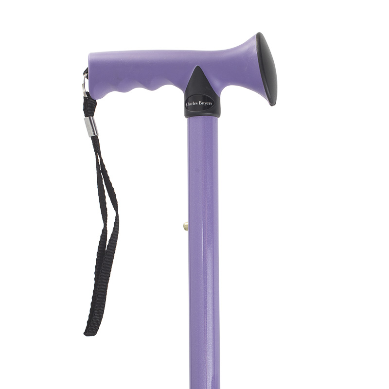 HeightAdjustable Folding Purple Gel Handle Walking Stick Sports
