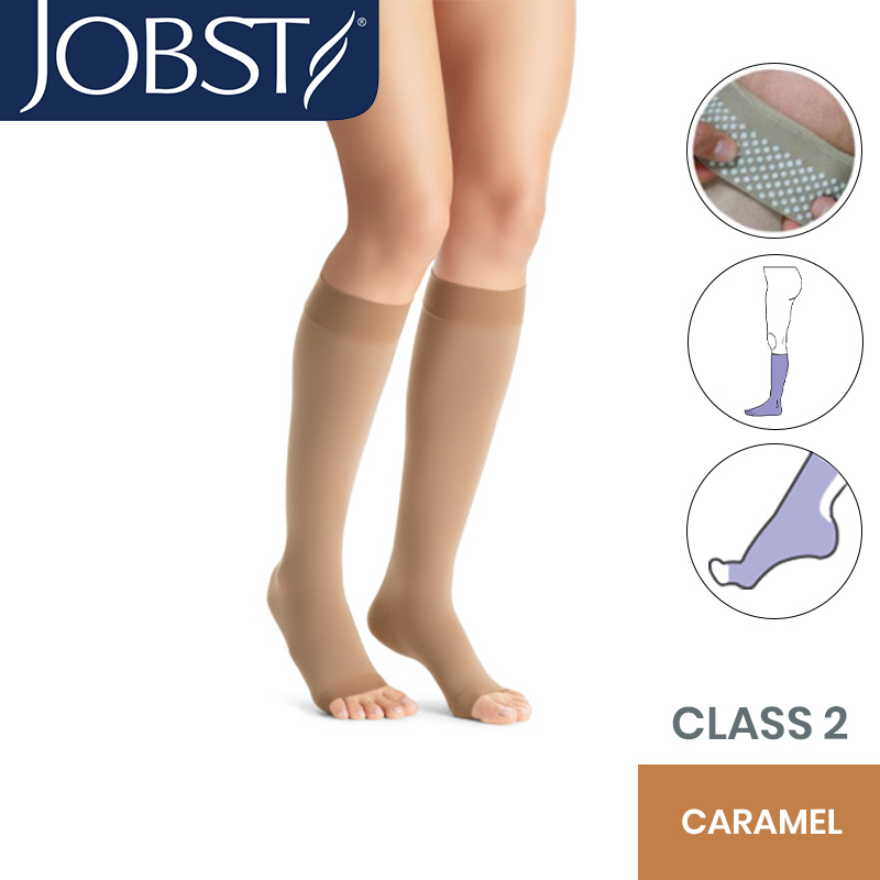 JOBST Opaque Compression Class 2 (23 -  32mmHg) Knee High Caramel Open Toe Compression Garment with Dotted Silicone Band