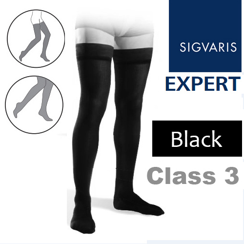 Sigvaris Expert for Men Thigh Class 3 Black Compression Stockings