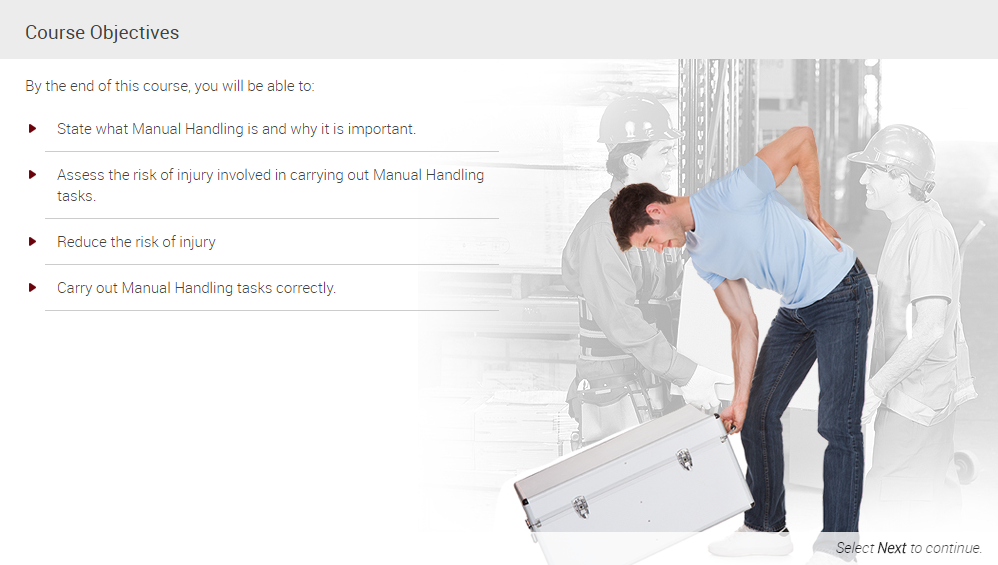Objectives of the Manual Handling and Risk Assessment Course