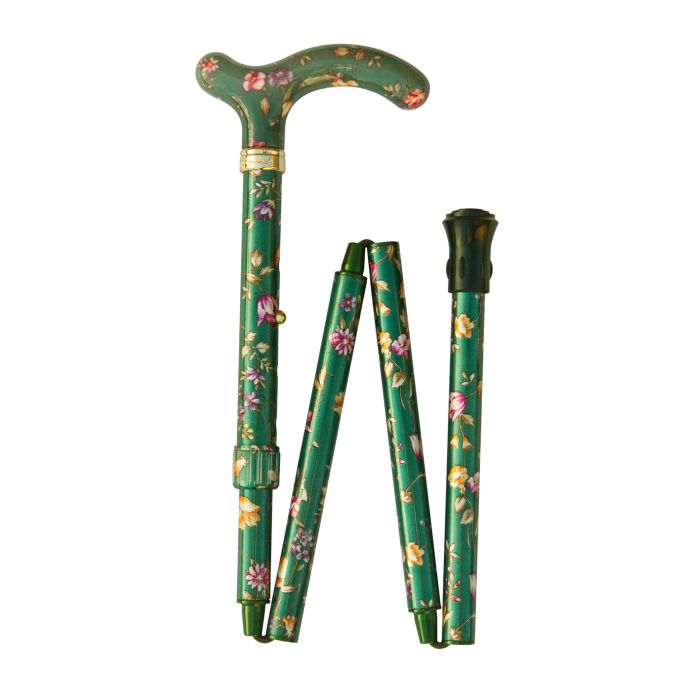 Petite Folding Walking Stick Green Floral Sports Supports