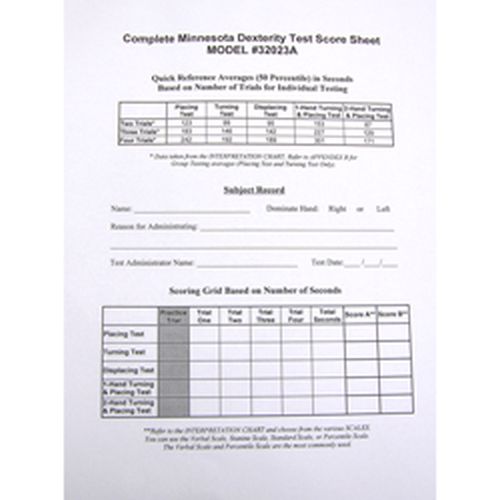 Complete Minnesota Manual Dexterity Test Score Sheets Sports Complete Minnesota Manual Dexterity Test Score Sheets Sports