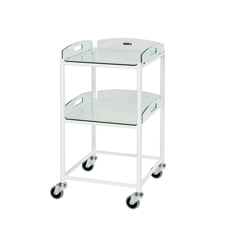 Sunflower Medical Dressing Trolley 46 x 52 x 86cm with Two Glass Effect Safety Trays