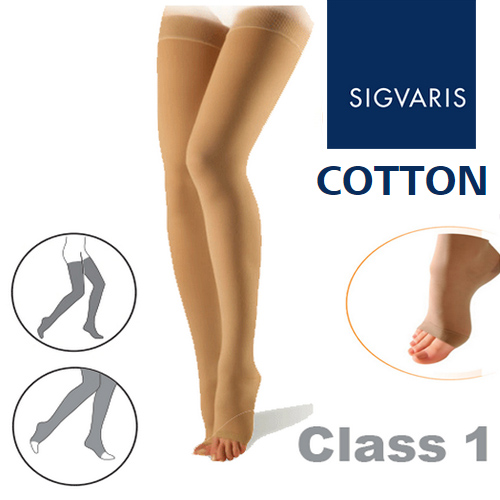 Sigvaris Cotton Class 1 Nature Thigh Compression Stockings with Open