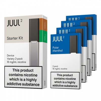 JUUL2 Vape Device Starter Kit and Polar Menthol JUUL Pods Saver Pack