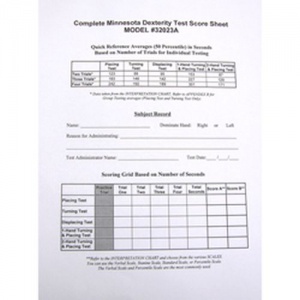 Complete Minnesota Manual Dexterity Test Score Sheets