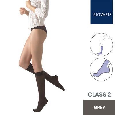 Sigvaris Essential Semitransparent Class 2 Knee High Grey Compression Stockings