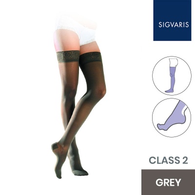 Sigvaris Essential Semitransparent Class 2 Thigh Grey Compression Stockings