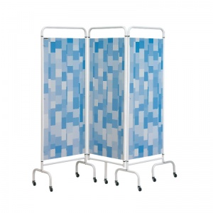 Sunflower Medical Blue Patchwork Mobile Three-Panel Folding Hospital Ward Screen